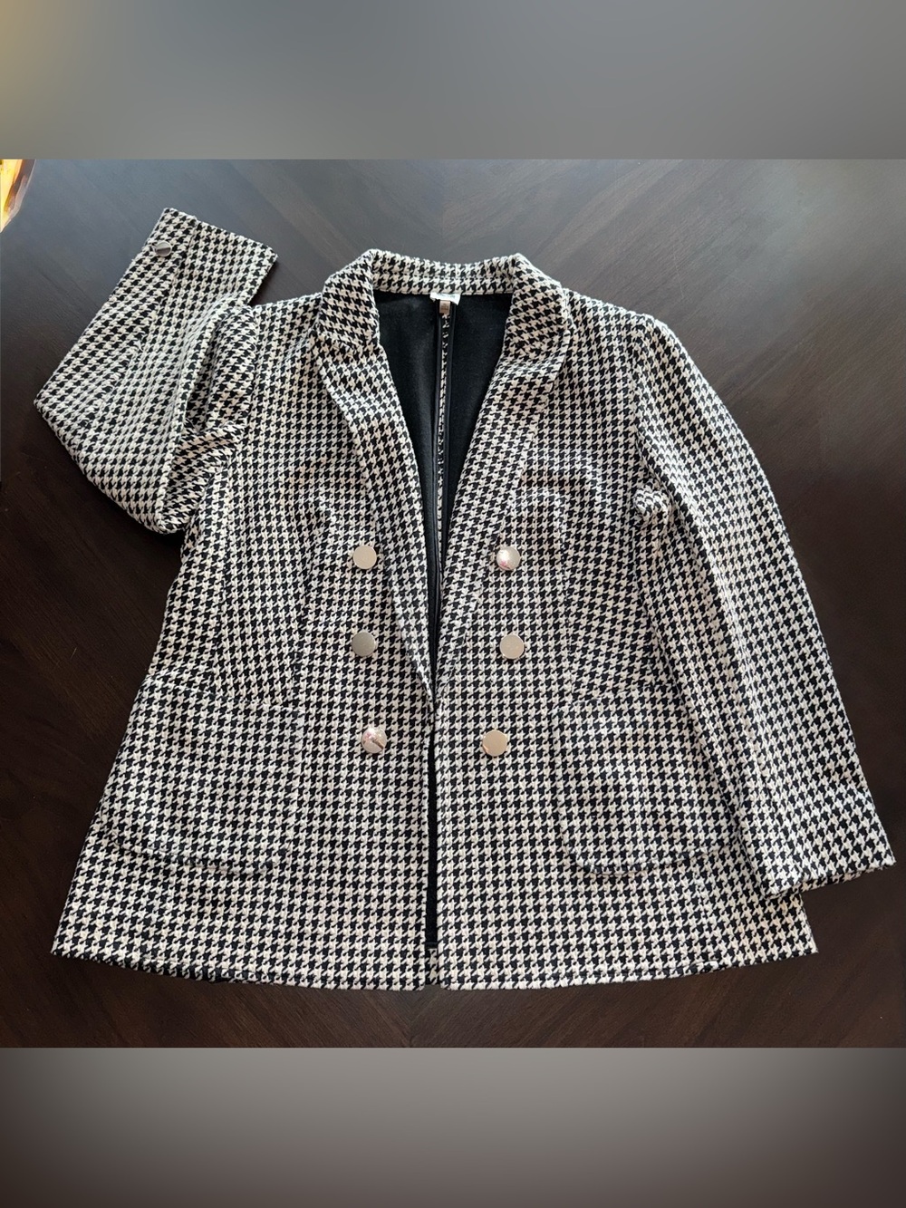 Anne Klein Black & White Houndstooth Double-Breasted Blazer
